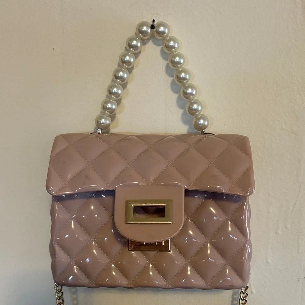 Elegant Pink jelly Quilted Handbag with chain strap